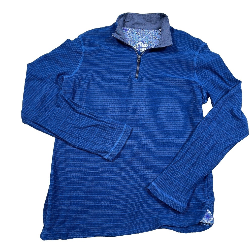 Robert Graham Sweater Men Medium Blue Pullover Quarter 1/4 Zip Classic Fit Cotto